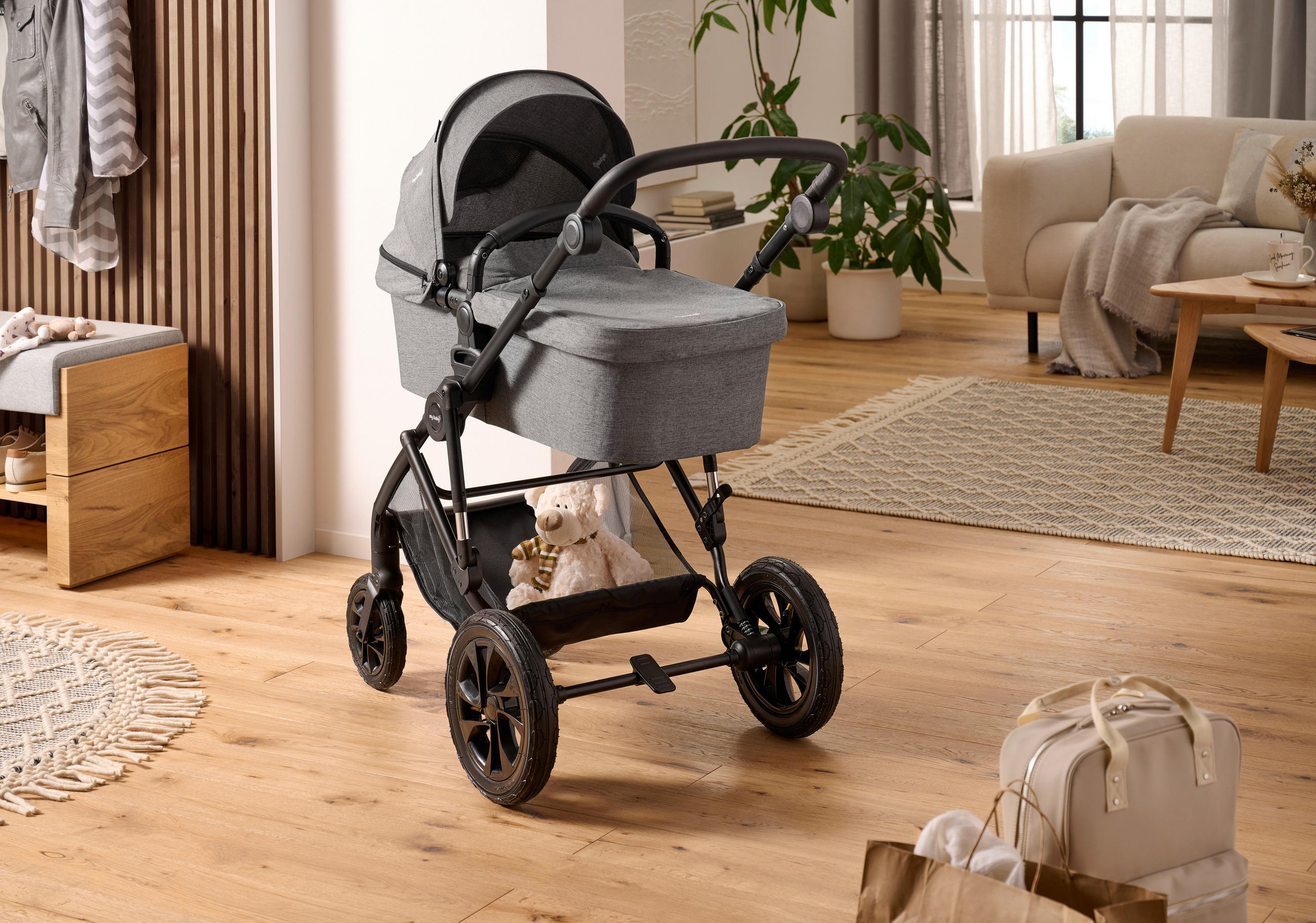KINDERWAGENSET LIVERPOOL  - Schwarz/Grau, Basics, Textil/Metall (59/93/104cm) - My Baby Lou