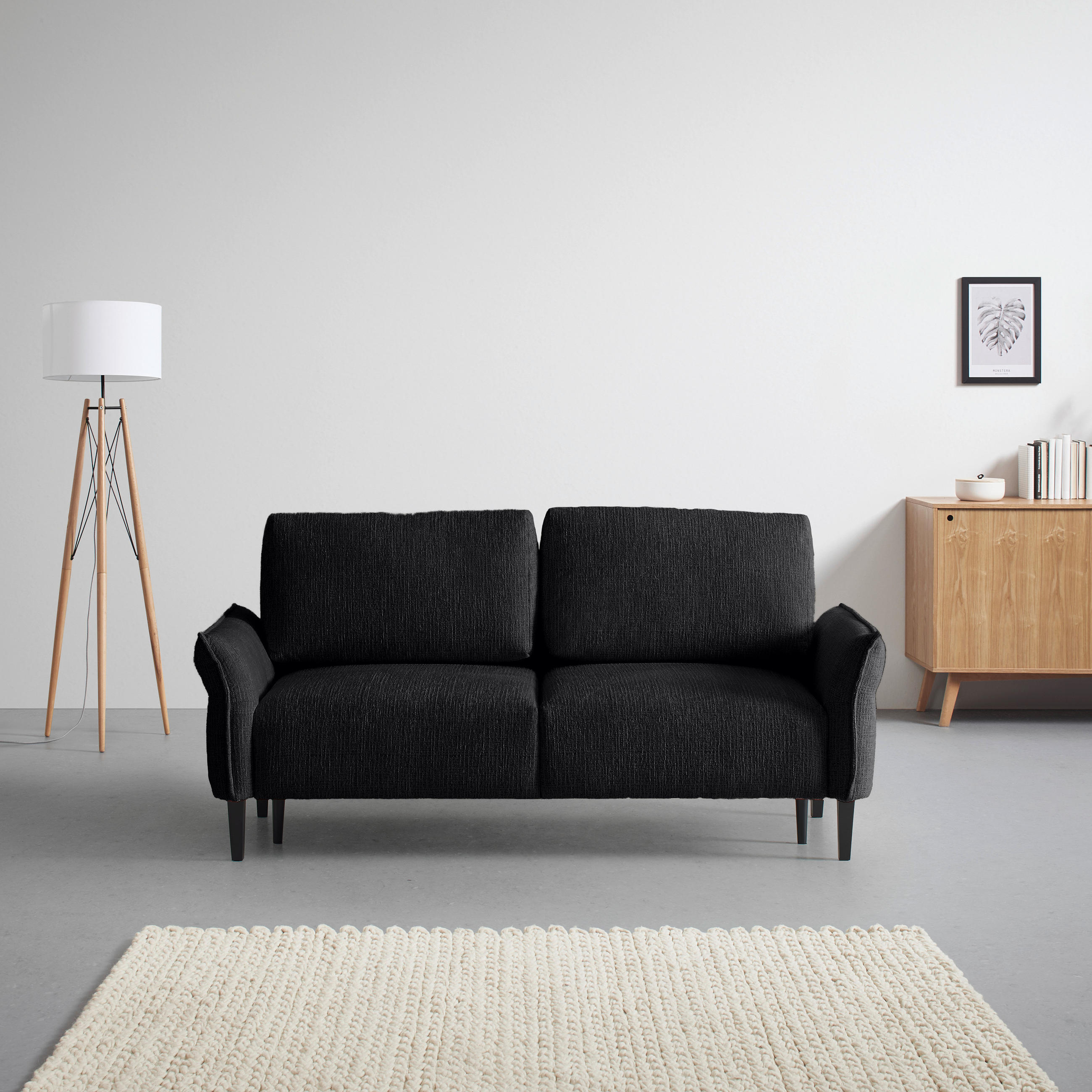 3-SITS SOFFA i vävt tyg svart  - svart/cremefärgad, Modern, trä/textil (183/85/92cm) - MID.YOU
