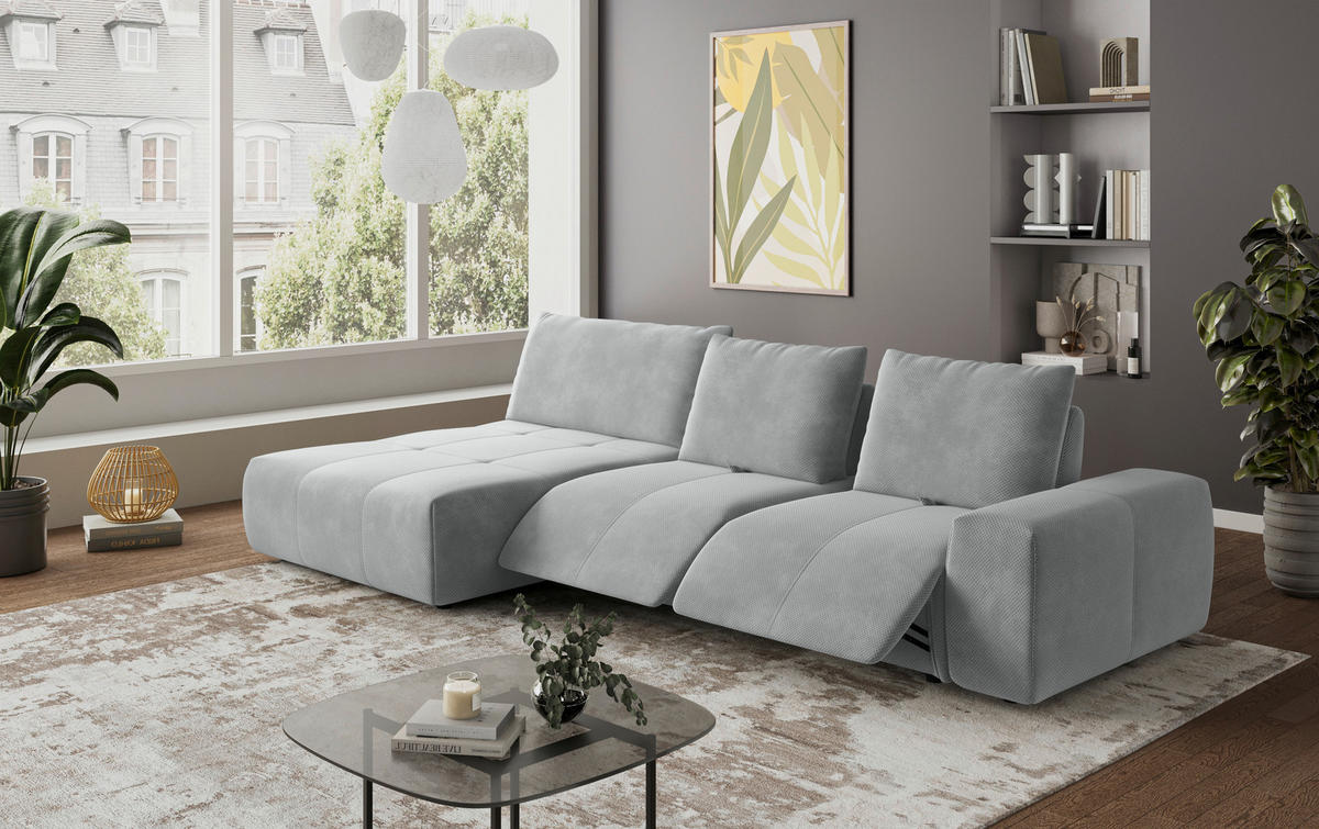 ECKSOFA in Velours Grau  - Schwarz/Grau, Design, Kunststoff/Textil (174/347cm) - Xora