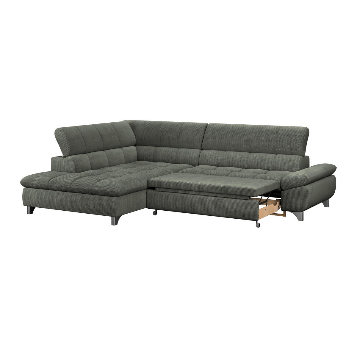 ECKSOFA Grün Chenille  - Chromfarben/Grün, KONVENTIONELL, Textil/Metall (234/312cm) - Livetastic