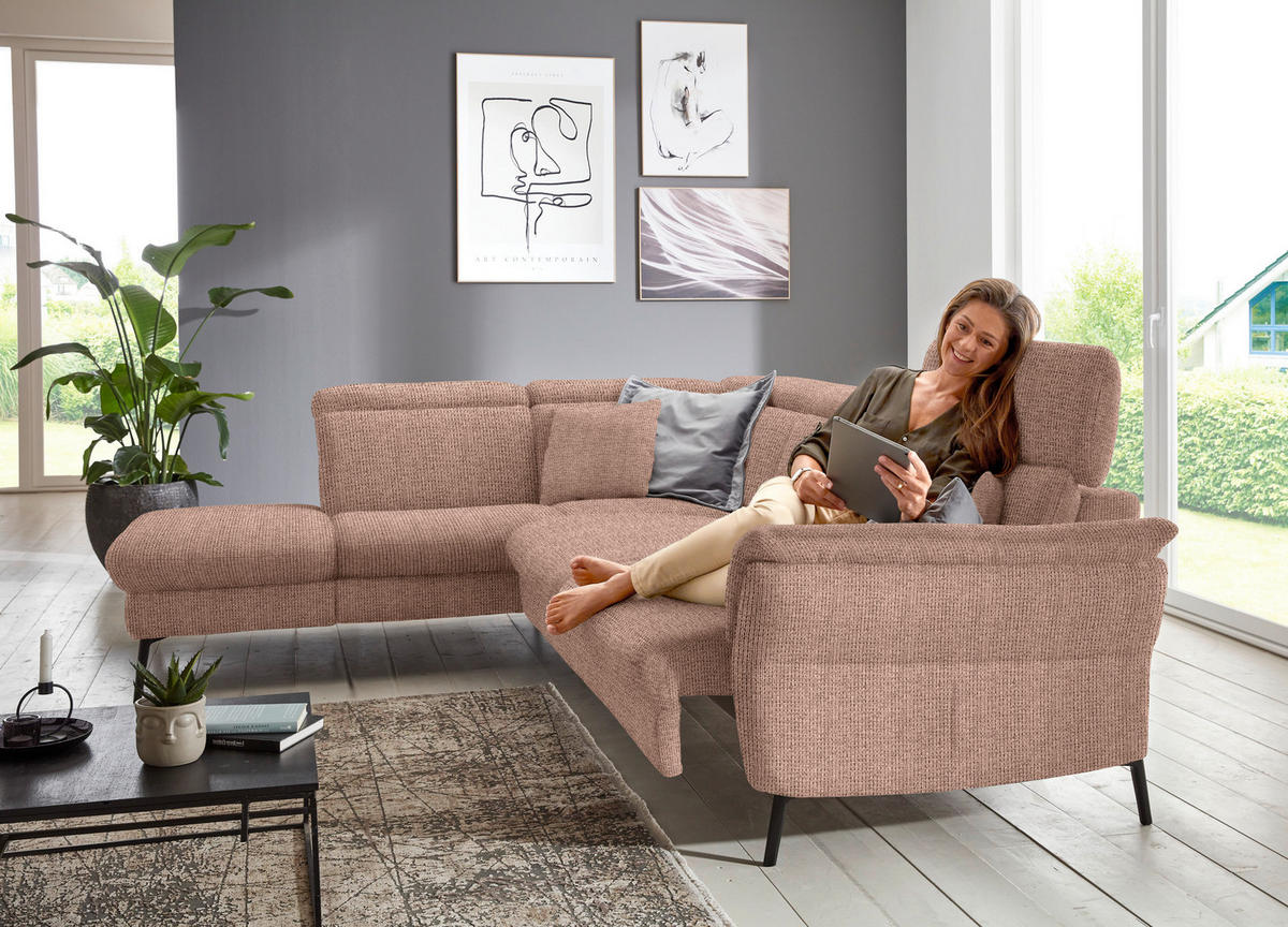ECKSOFA in Struktur Kupferfarben  - Schwarz/Kupferfarben, Modern, Textil/Metall (235/275cm) - Cantus