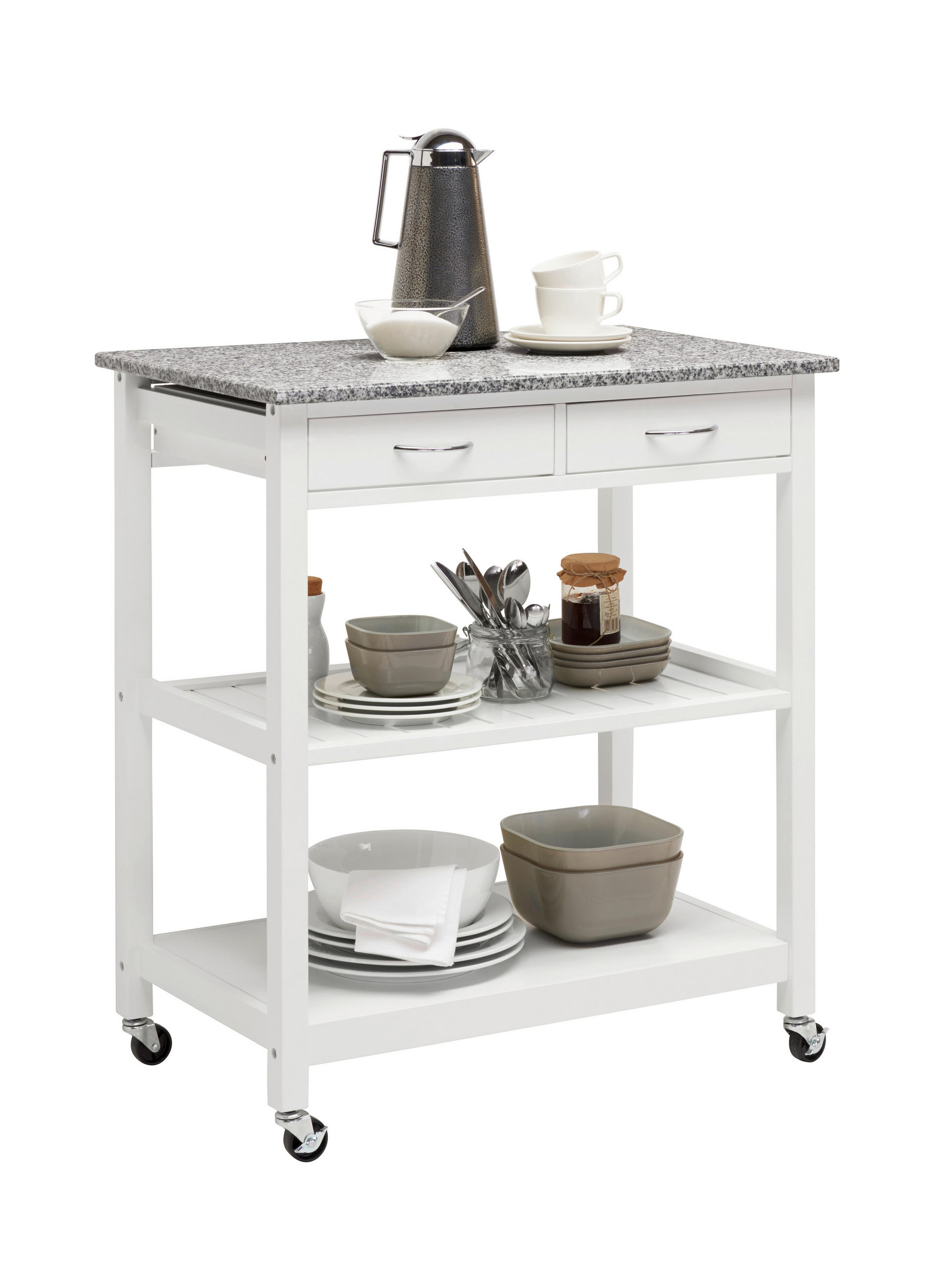 SERVÍROVACÍ VOZÍK, šedá, bílá, 78/87/48 cm - bílá/šedá, Design, kompozitní dřevo/kámen (78/87/48cm) - Xora