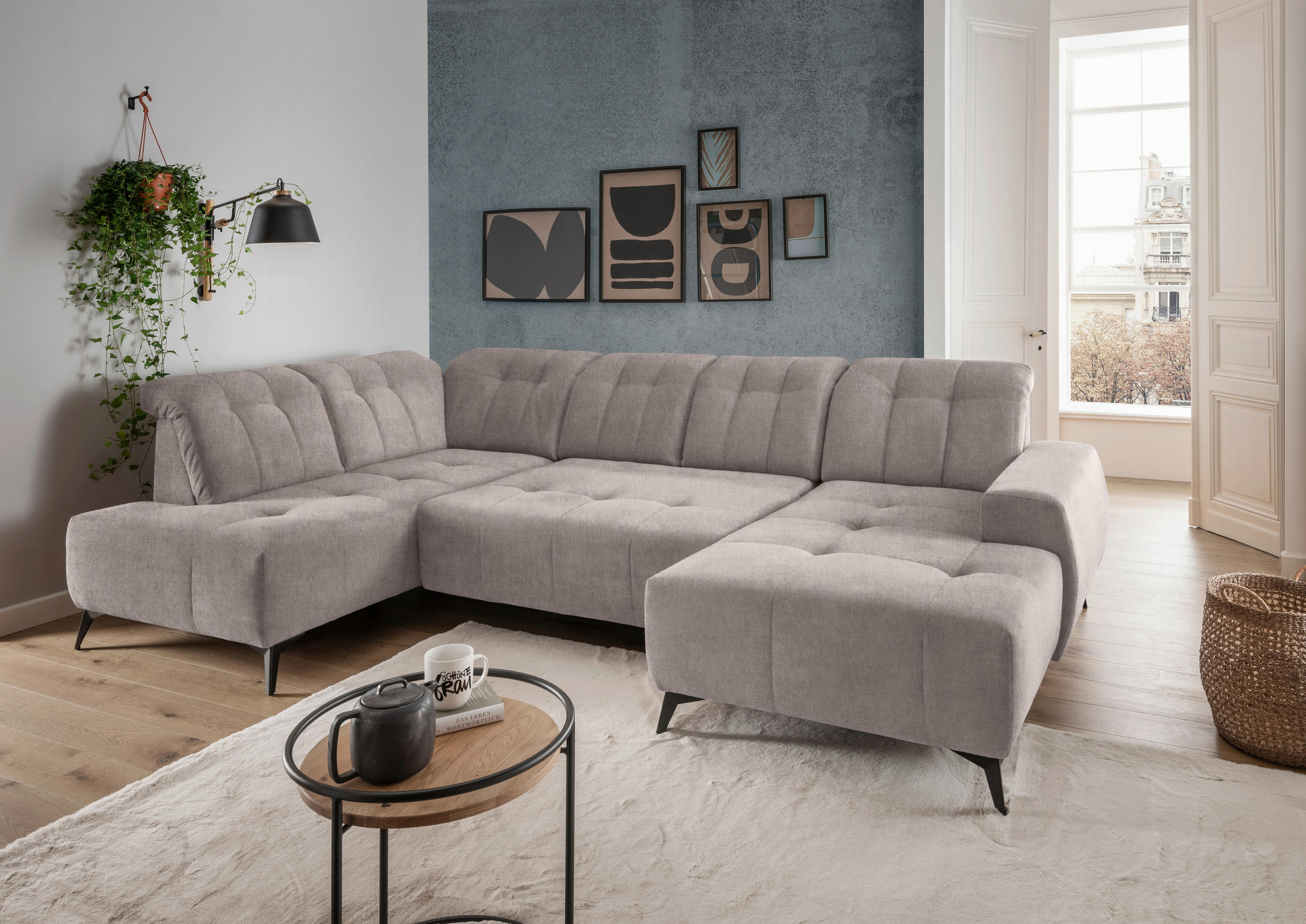 WOHNLANDSCHAFT in Mikrofaser Taupe - Taupe/Schwarz, Modern, Textil/Metall (200/337/180cm) - Livetastic