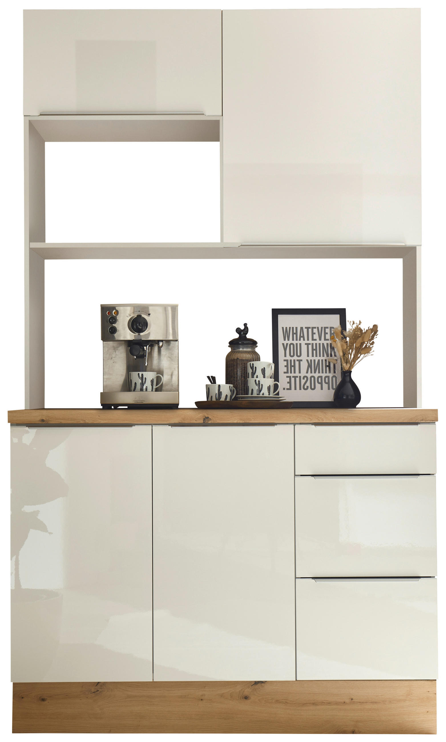MINIKÜCHE 120 cm   in Weiß, Weiß Hochglanz  - Weiß Hochglanz/Alufarben, LIFESTYLE, Holzwerkstoff/Kunststoff (120cm) - Respekta