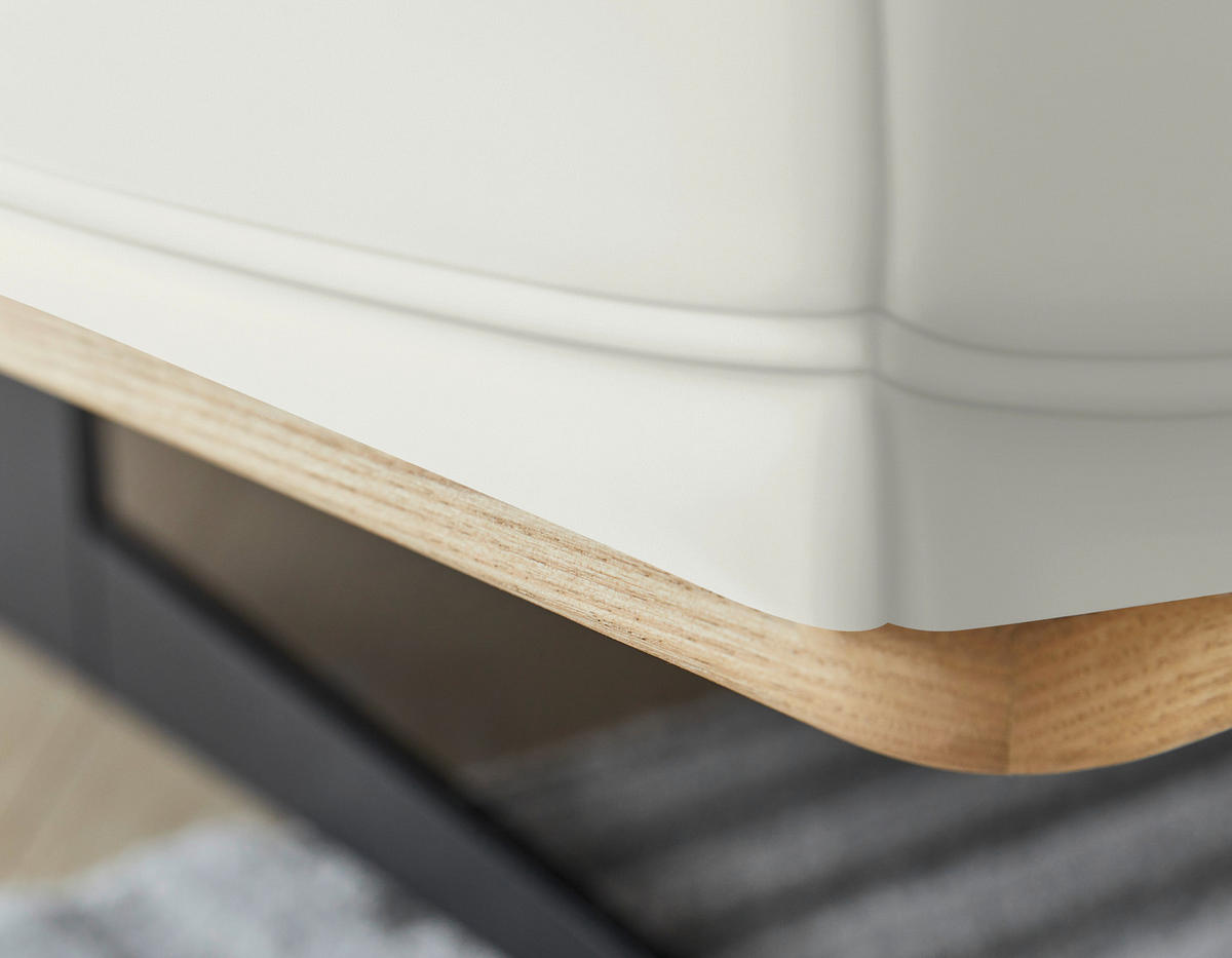 ECKSOFA in Echtleder Weiß  163/305 cm  - Eichefarben/Schwarz, Design, Leder/Holz (163/305cm) - Novel