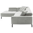 ECKSOFA Hellgrau Feincord Rücken echt, Kopfteilverstellung, Sitzvorzug  - Hellgrau/Schwarz, KONVENTIONELL, Textil/Metall (219/311cm) - Hom`in