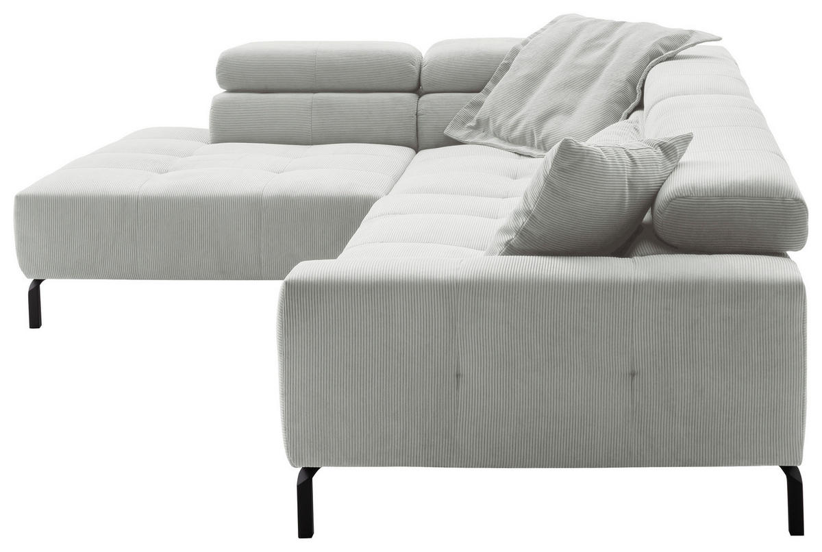 ECKSOFA in Feincord Hellgrau  - Hellgrau/Schwarz, Konventionell, Textil/Metall (219/311cm) - Hom`in