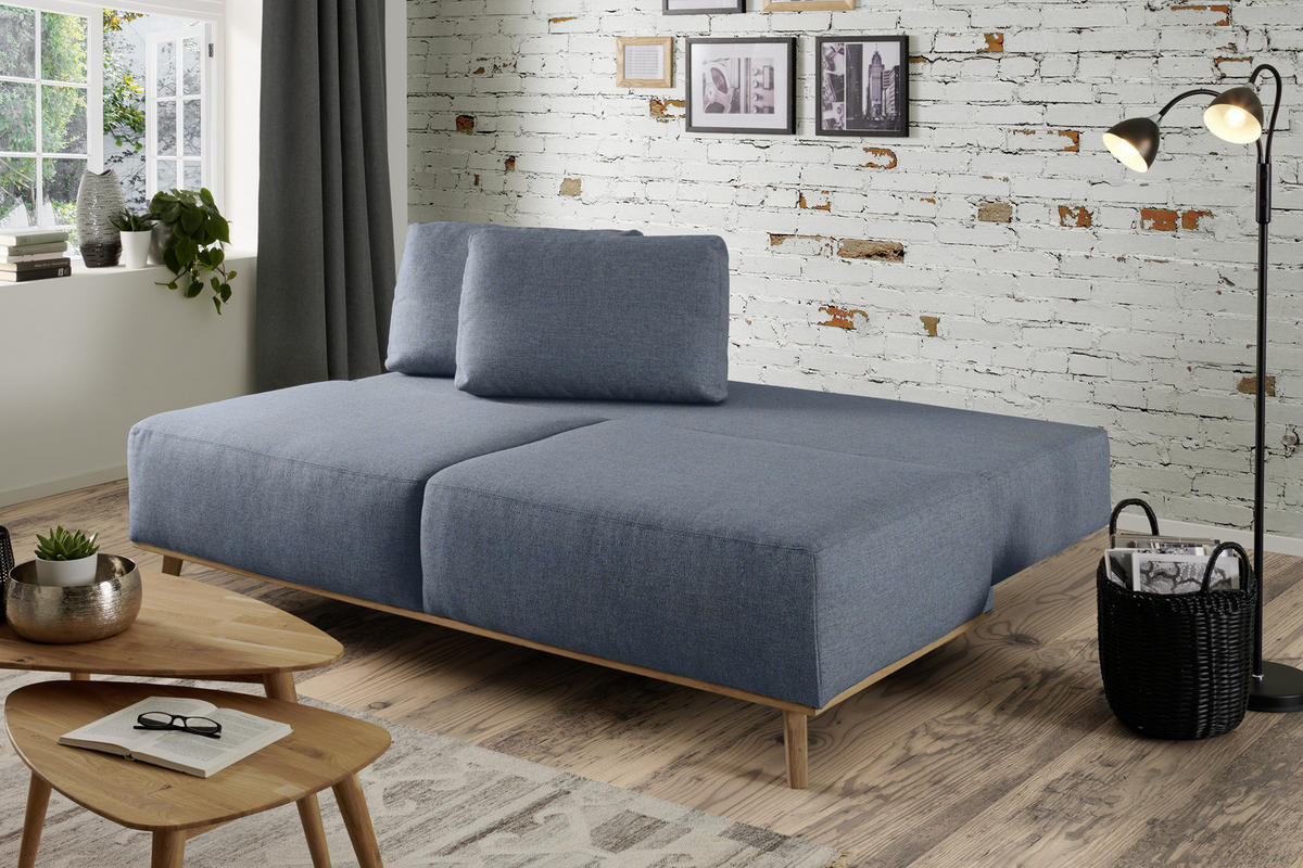 BOXSPRINGSOFA  mit Stoffauswahl, Rücken echt Blau, Grau  - Blau/Grau, Design, Holz/Textil (203/97/107cm) - Dieter Knoll