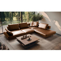 ECKSOFA Cognac Echtleder  - Cognac/Schwarz, Design, Leder/Metall (306/237cm) - Livetastic