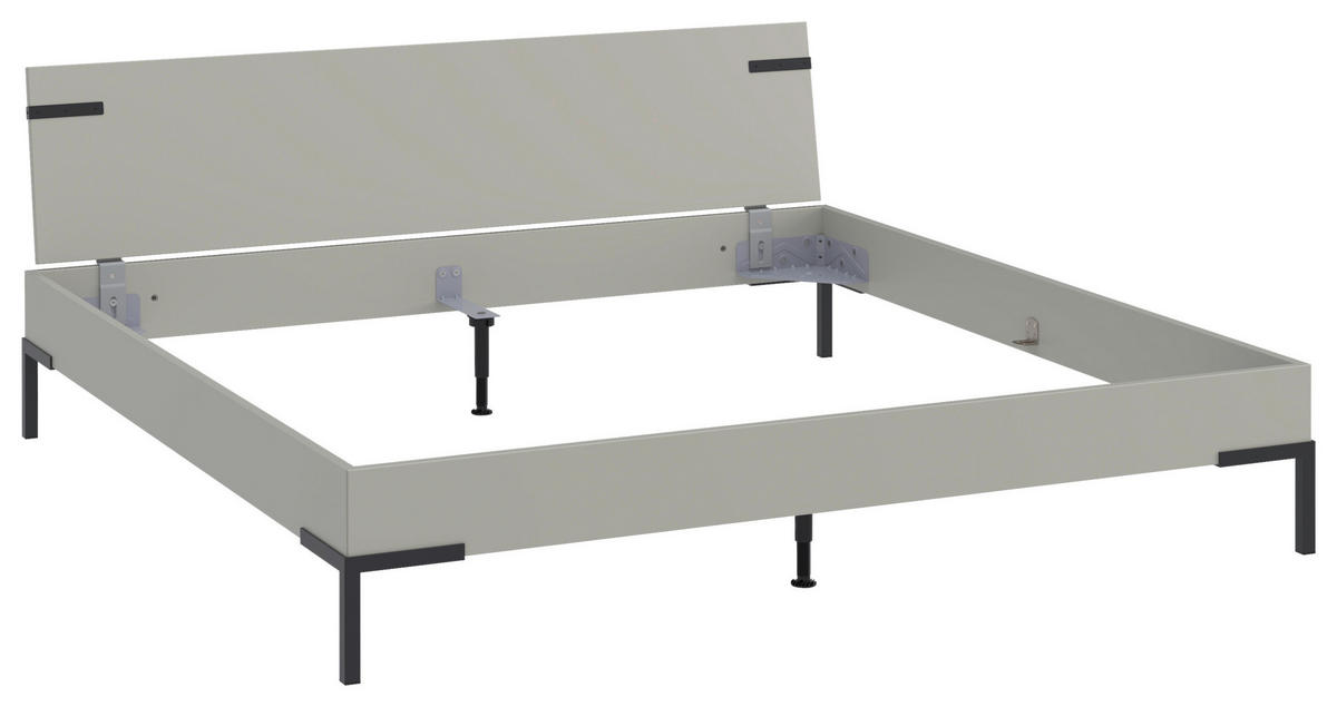 BETT 200/200 cm,  in Hellgrau  - Hellgrau/Schwarz, Design, Metall (200/200cm) - Xora