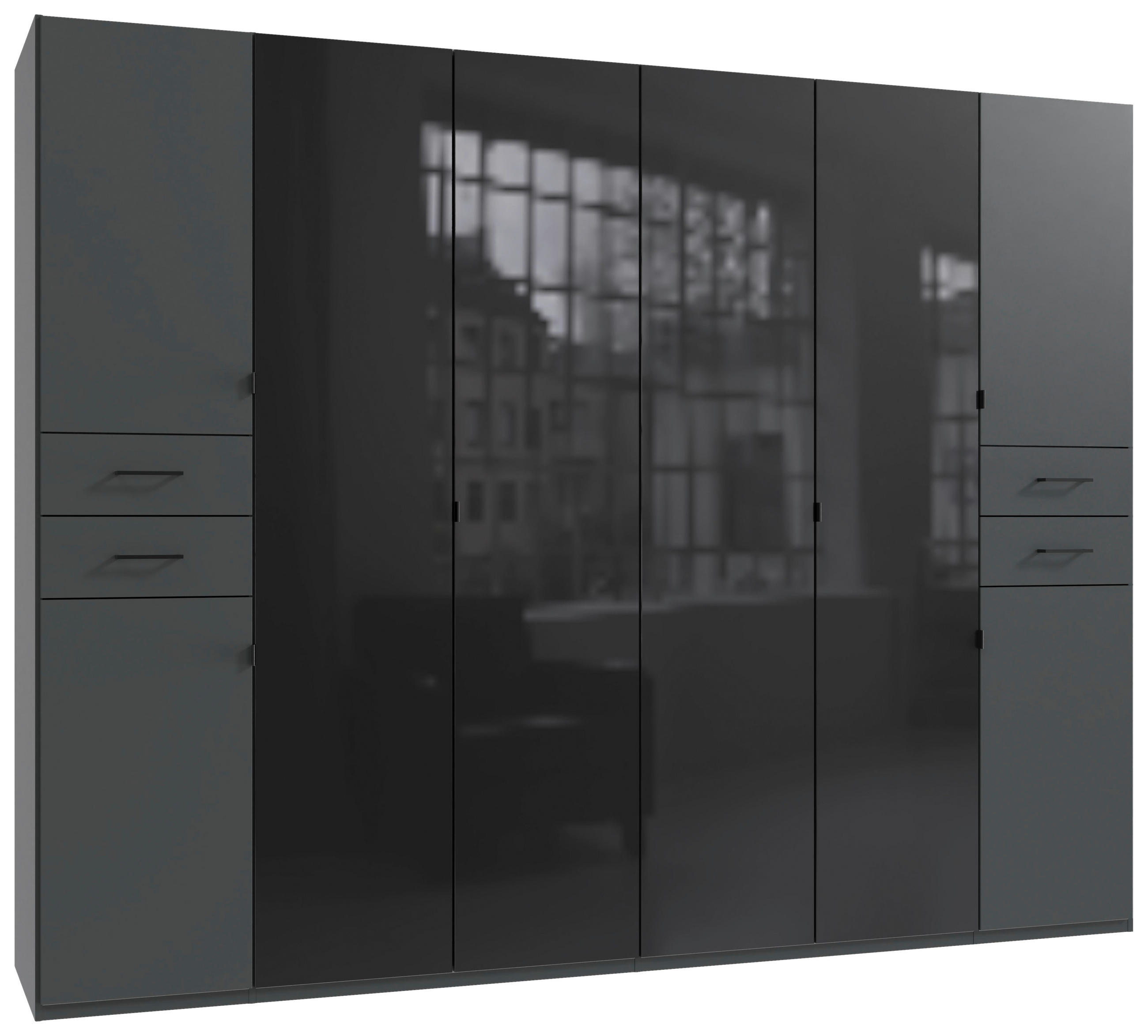 KLEIDERSCHRANK 270/208/58 cm,  in Graphitfarben, Schwarz, 8  - Schwarz/Graphitfarben, KONVENTIONELL, Glas/Holzwerkstoff (270/208/58cm) - Boxxx