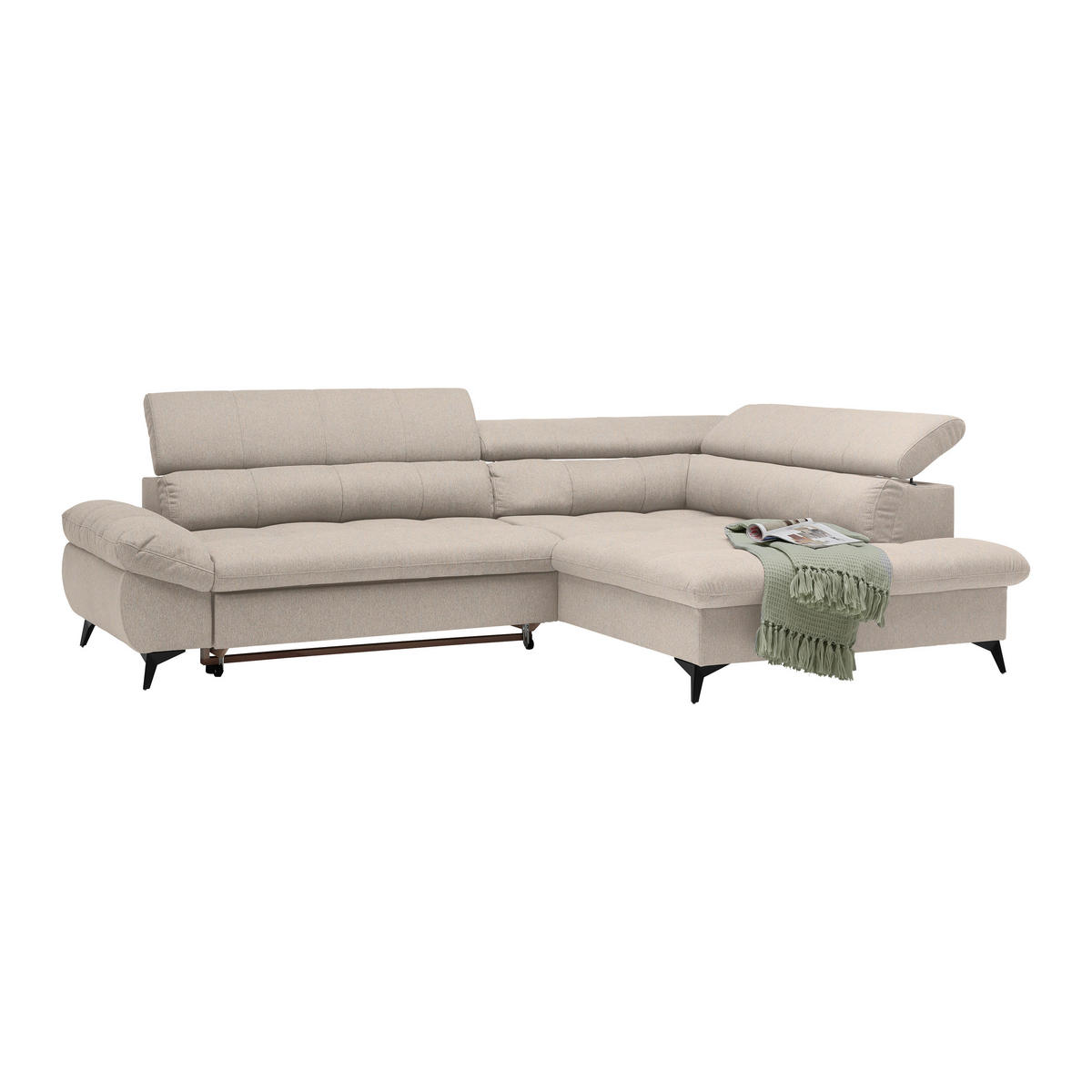 ECKSOFA Chenille Beige  - Beige/Schwarz, Modern, Textil/Metall (296/201cm) - Livetastic