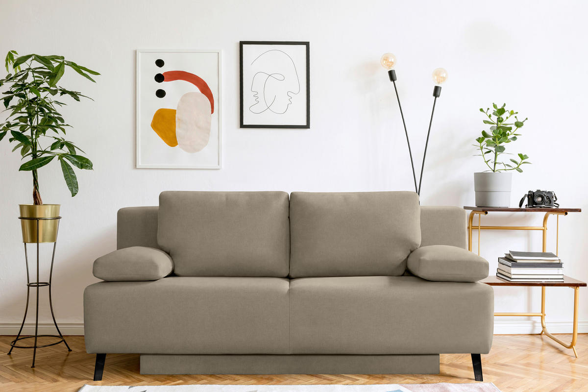 SCHLAFSOFA  in Flachgewebe Cappuccino  - Schwarz/Cappuccino, MODERN, Textil/Metall (197/92/88cm) - Novel