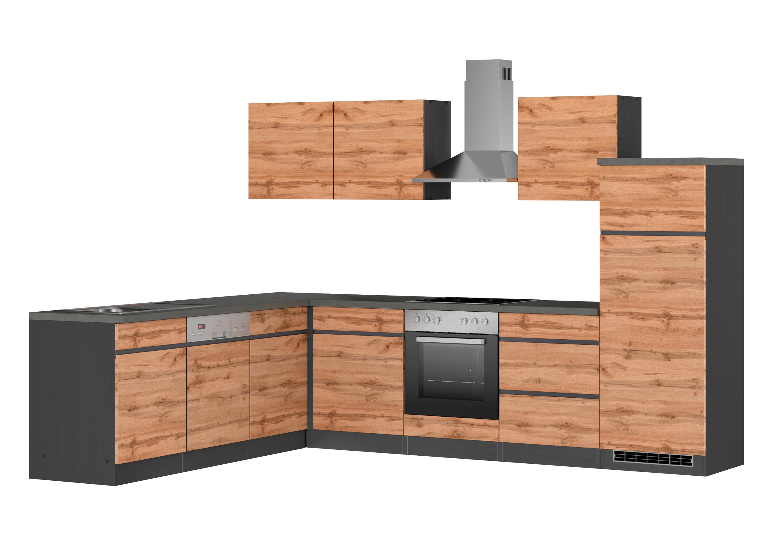 ECKKÜCHE 240/300 cm  in Graphitfarben, Eiche Wotan  - Eiche Wotan/Graphitfarben, Design, Holzwerkstoff (240/300cm) - Held
