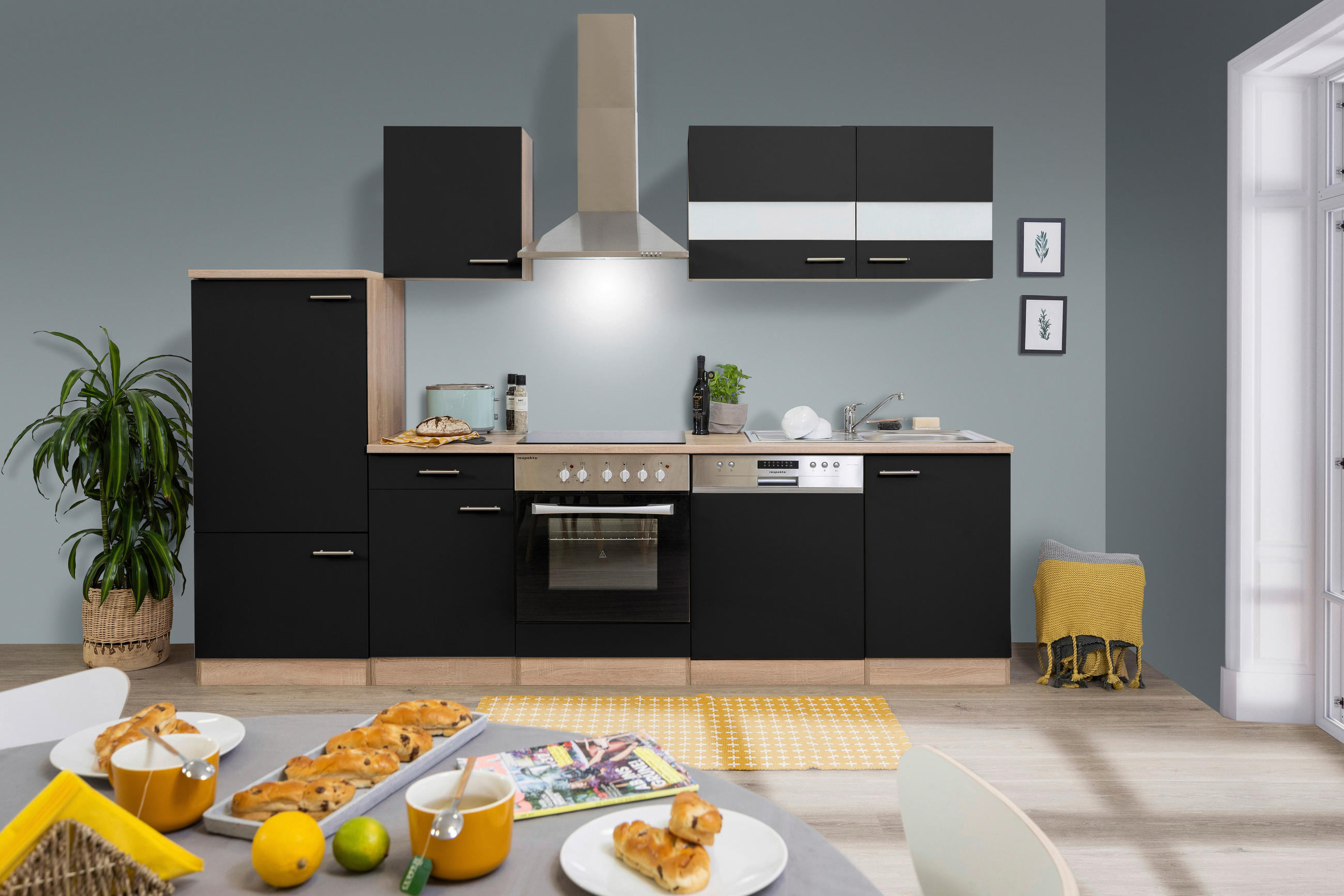 KÜCHENLEERBLOCK   in Schwarz  - Edelstahlfarben/Eichefarben, Basics, Holzwerkstoff/Metall (280/200/60cm) - Respekta