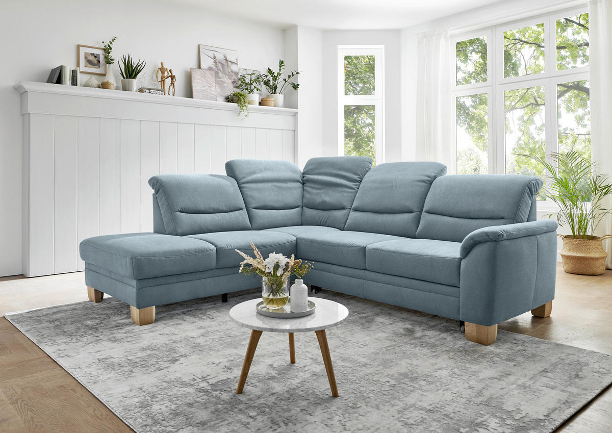 ECKSOFA Blau Mikrofaser  - Wildeiche/Blau, KONVENTIONELL, Holz/Textil (224/254cm) - Carryhome