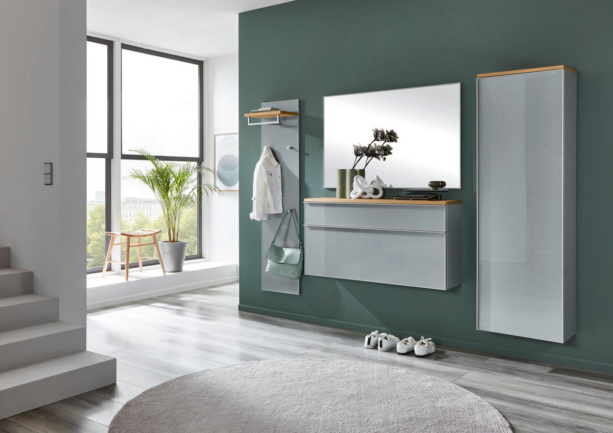 GARDEROBE 5-teilig  in 255/195/31 cm  - Grau, Design, Glas/Holz (255/195/31cm)
