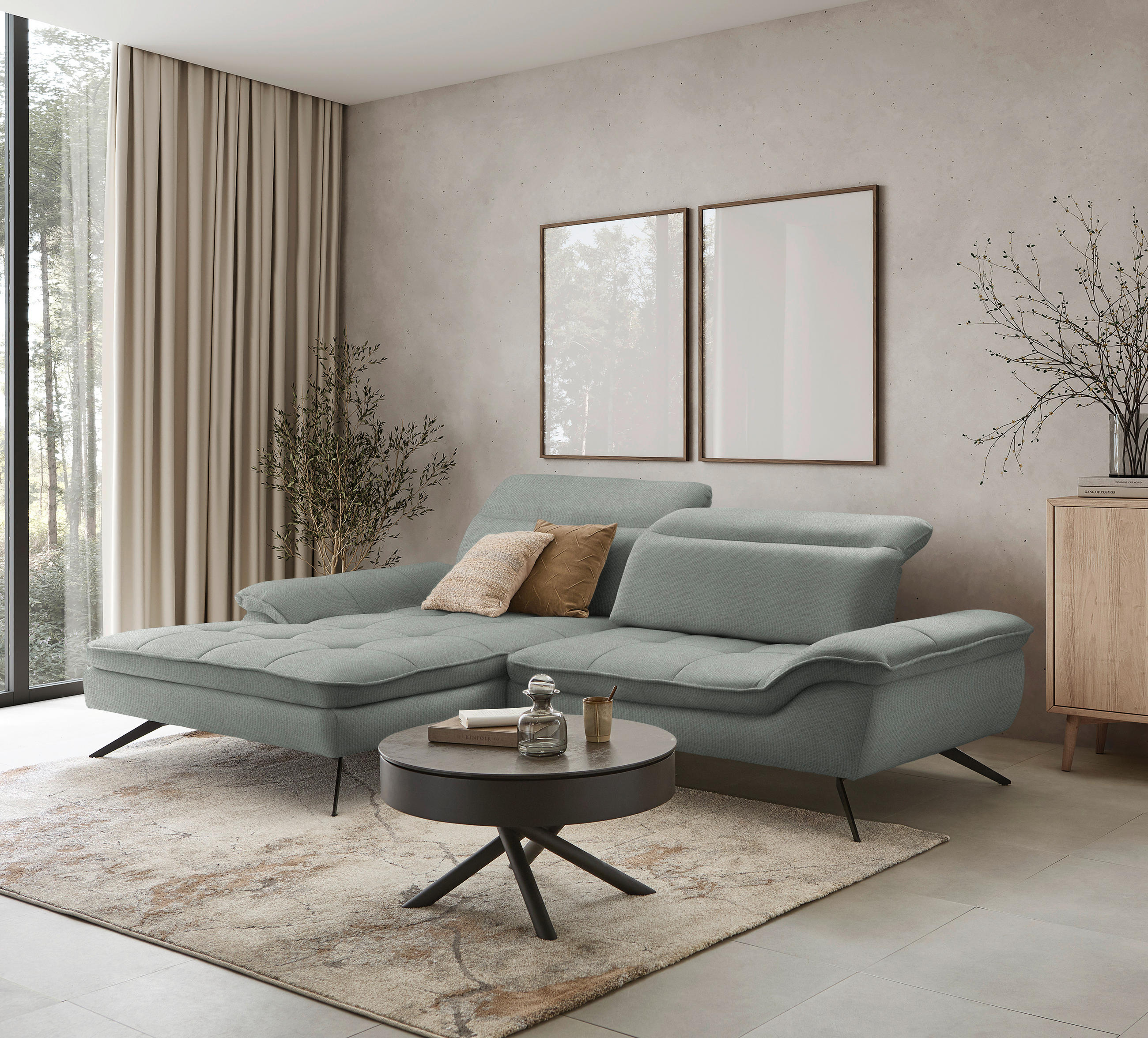 ECKSOFA in Webstoff Grau  - Schwarz/Grau, Design, Textil/Metall (179-202/288cm) - Stylife