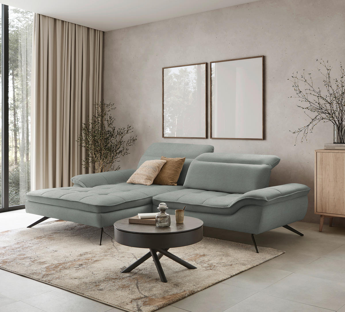 ECKSOFA in Webstoff Grau  179-202/288 cm  - Schwarz/Grau, Design, Textil/Metall (179-202/288cm) - Stylife
