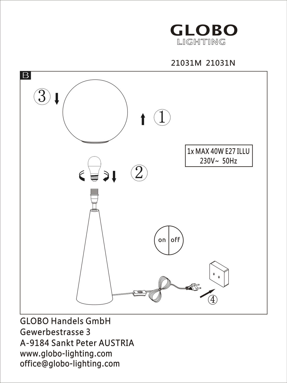 TISCHLEUCHTE - Messingfarben, Konventionell, Glas/Metall (20/49,5cm) - Globo
