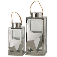 LATERNENSET - Silberfarben, Basics, Glas/Metall (15/15/32cm)
