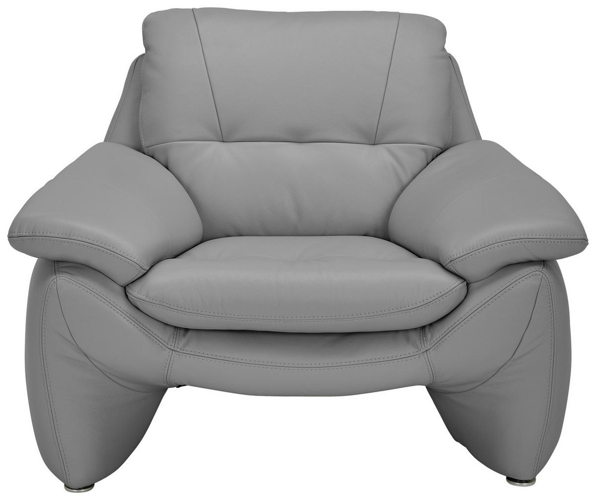 SESSEL in Echtleder Grau  - Silberfarben/Grau, KONVENTIONELL, Leder/Metall (110/91/86cm) - Celina Home