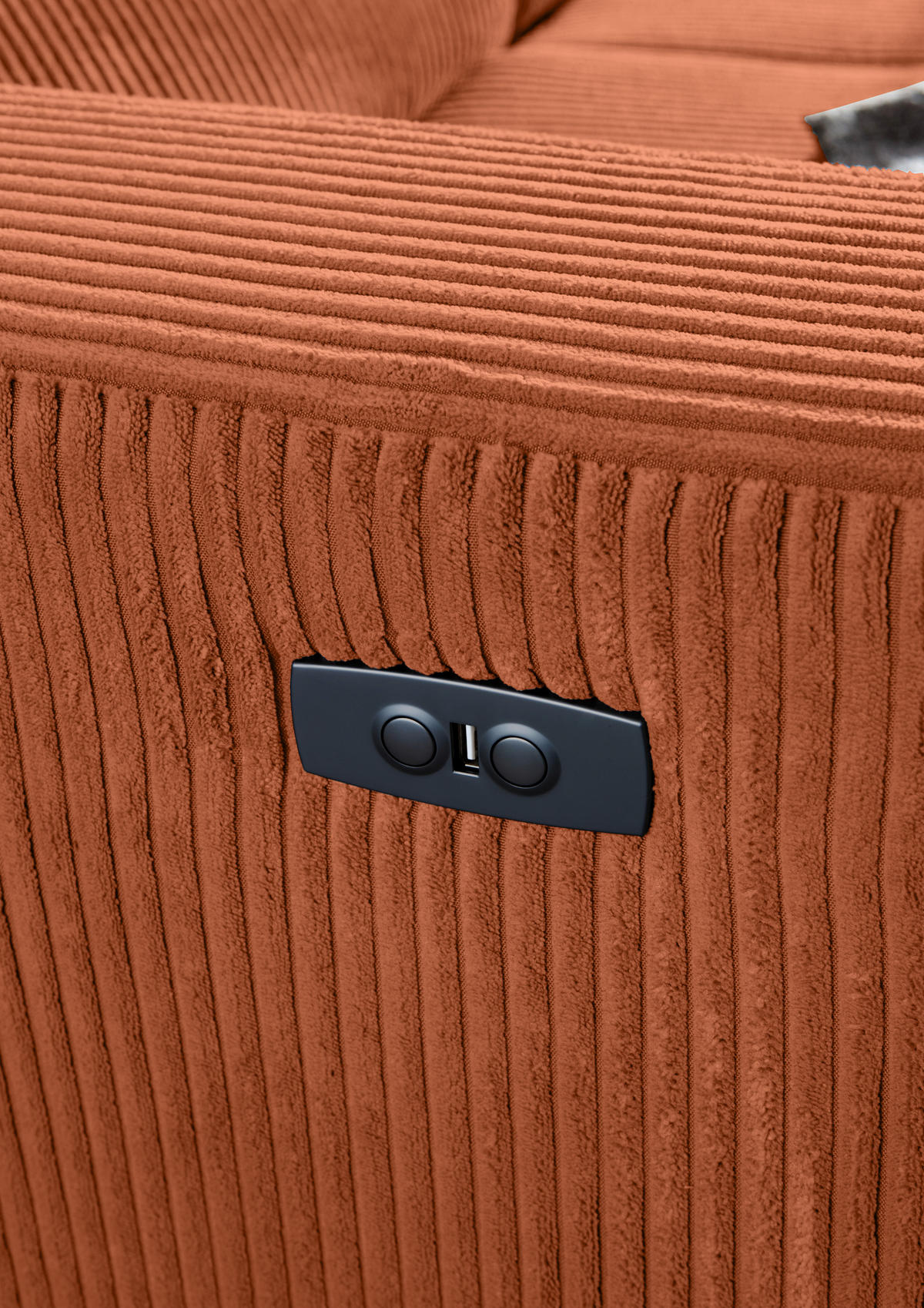 ECKSOFA Rostfarben Cord Rücken echt, Kopfteilverstellung, Sitzvorzug  - Rostfarben/Schwarz, KONVENTIONELL, Textil/Metall (257/170cm) - Carryhome