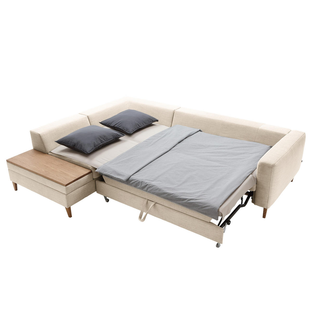ECKSOFA in Webstoff Silberfarben  - Eschefarben/Silberfarben, Modern, Holz/Textil (260/90/204cm) - Trendmanufaktur