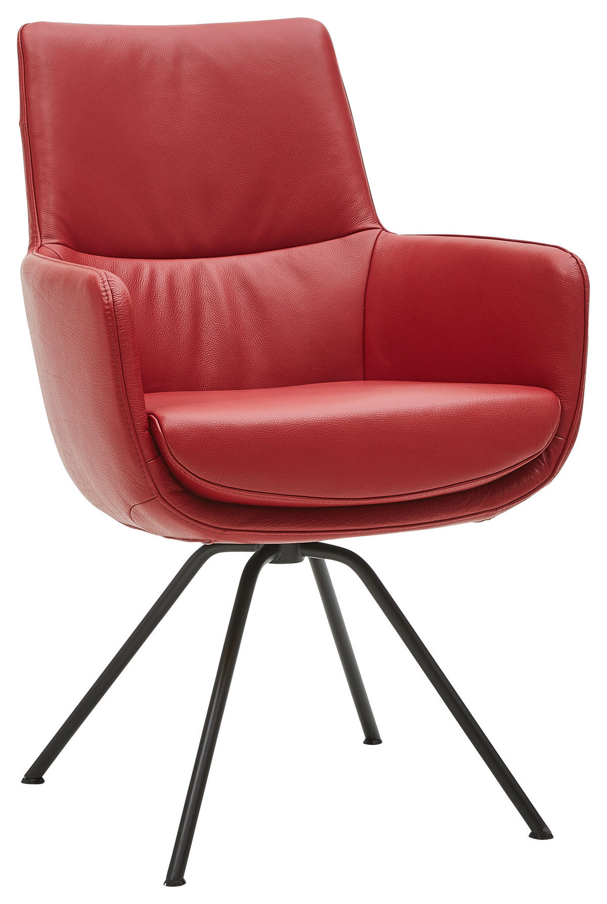 ARMLEHNSTUHL  in Echtleder  - Schwarz/Dunkelrot, Design, Leder/Metall (60/90/61cm) - Dieter Knoll