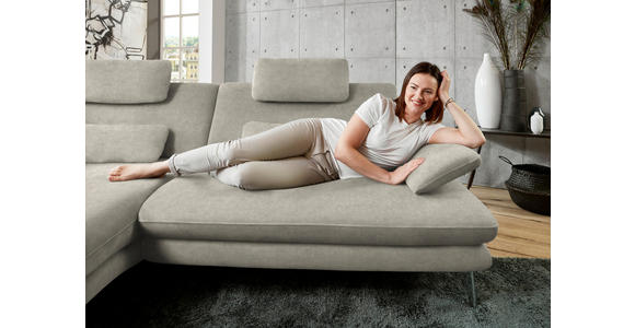 ECKSOFA in Velours Platinfarben 184/284 cm - Platinfarben/Schwarz, Design, Textil/Metall (184/284cm) - Dieter Knoll