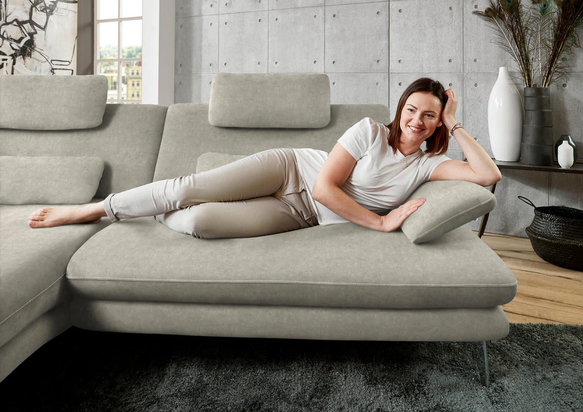 ECKSOFA in Velours Platinfarben  - Platinfarben/Schwarz, Design, Textil/Metall (184/284cm) - Dieter Knoll