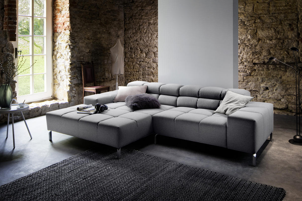 ECKSOFA Grau Flachgewebe  - Grau, Design, Textil/Metall (178/280cm) - Hom`in