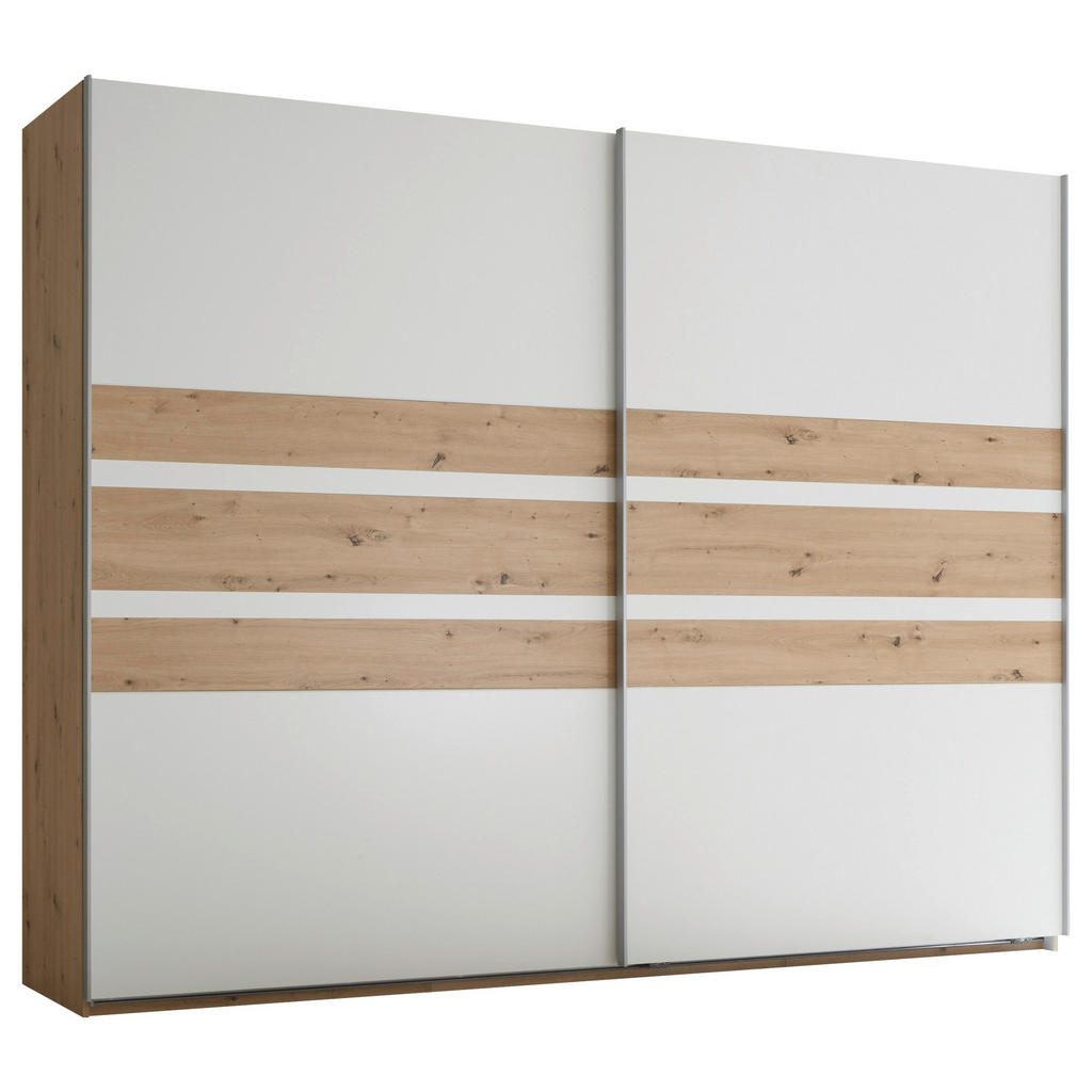 Schwebetürenschrank B: 270 cm Catania, Weiß/Eiche Artisan