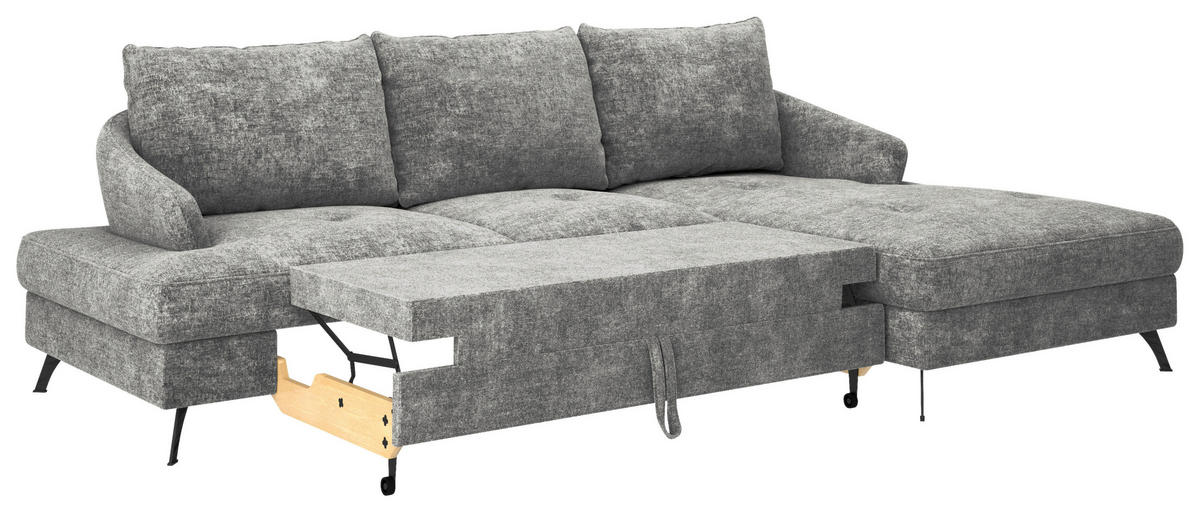 ECKSOFA in Webstoff Dunkelgrau  - Dunkelgrau/Schwarz, Konventionell, Textil/Metall (293/183cm) - Carryhome