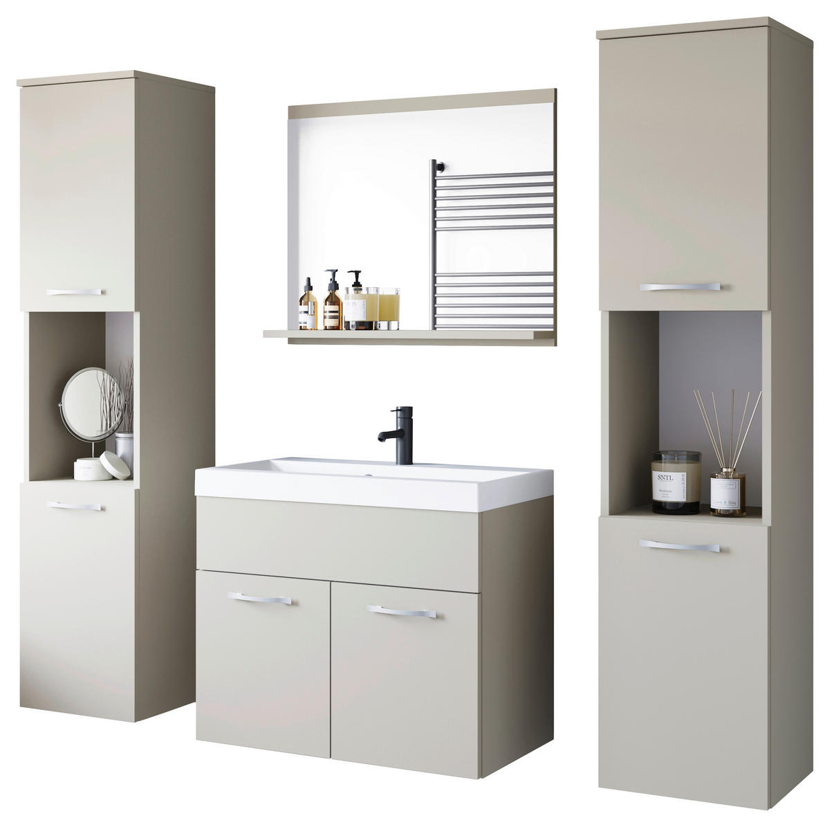 BADEZIMMER 5-teilig  in  - Kaschmir/Beige, LIFESTYLE, Keramik/Holzwerkstoff (120,4/132,8/35cm) - P & B
