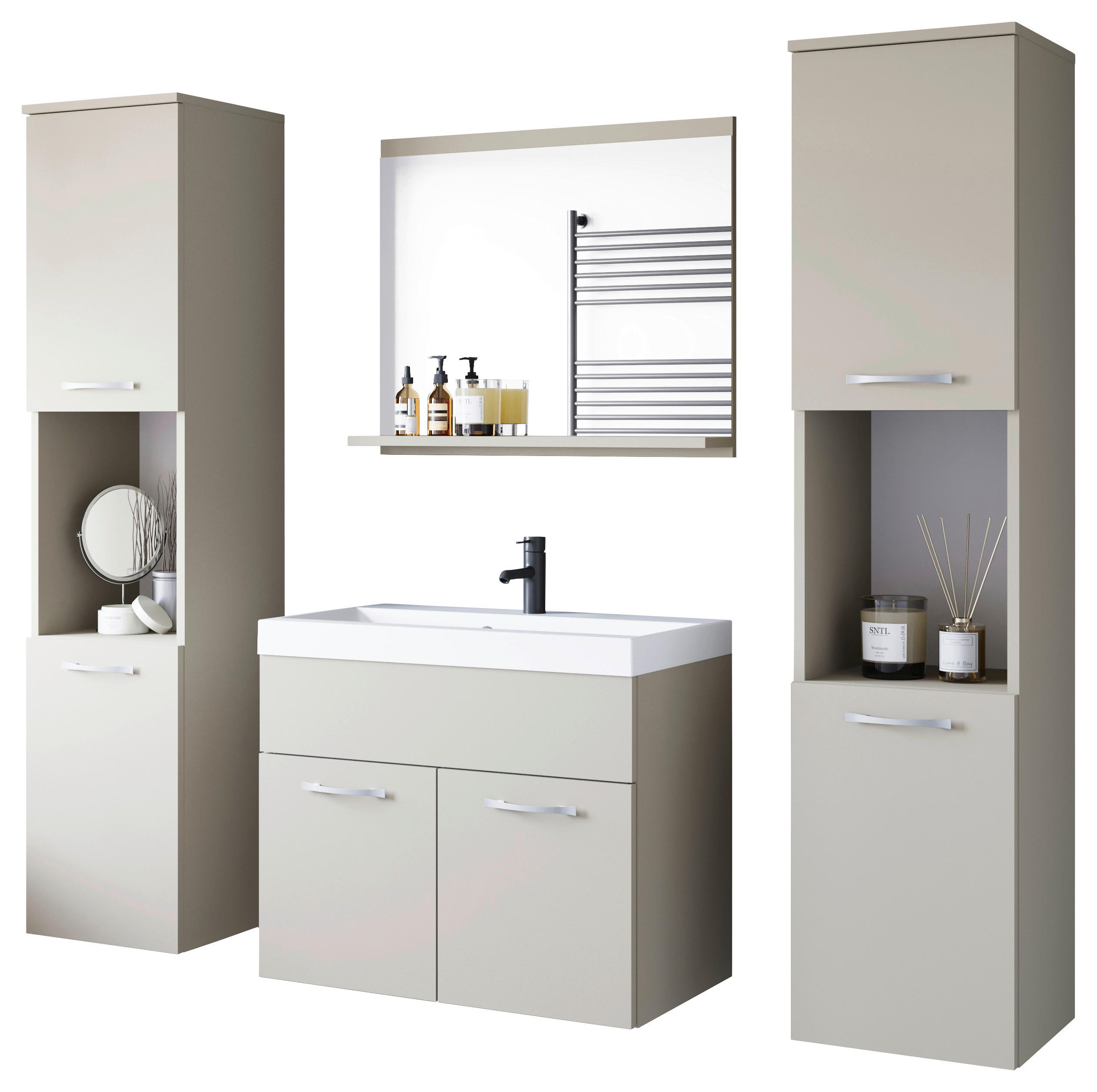 Thumbnail - P & B Badezimmer, Beige, Kaschmir, Metall, 5-teilig, 8 Fächer, 120.4x132.8x35 cm, Fsc, hängend, Badezimmer, Badmöbelsets...