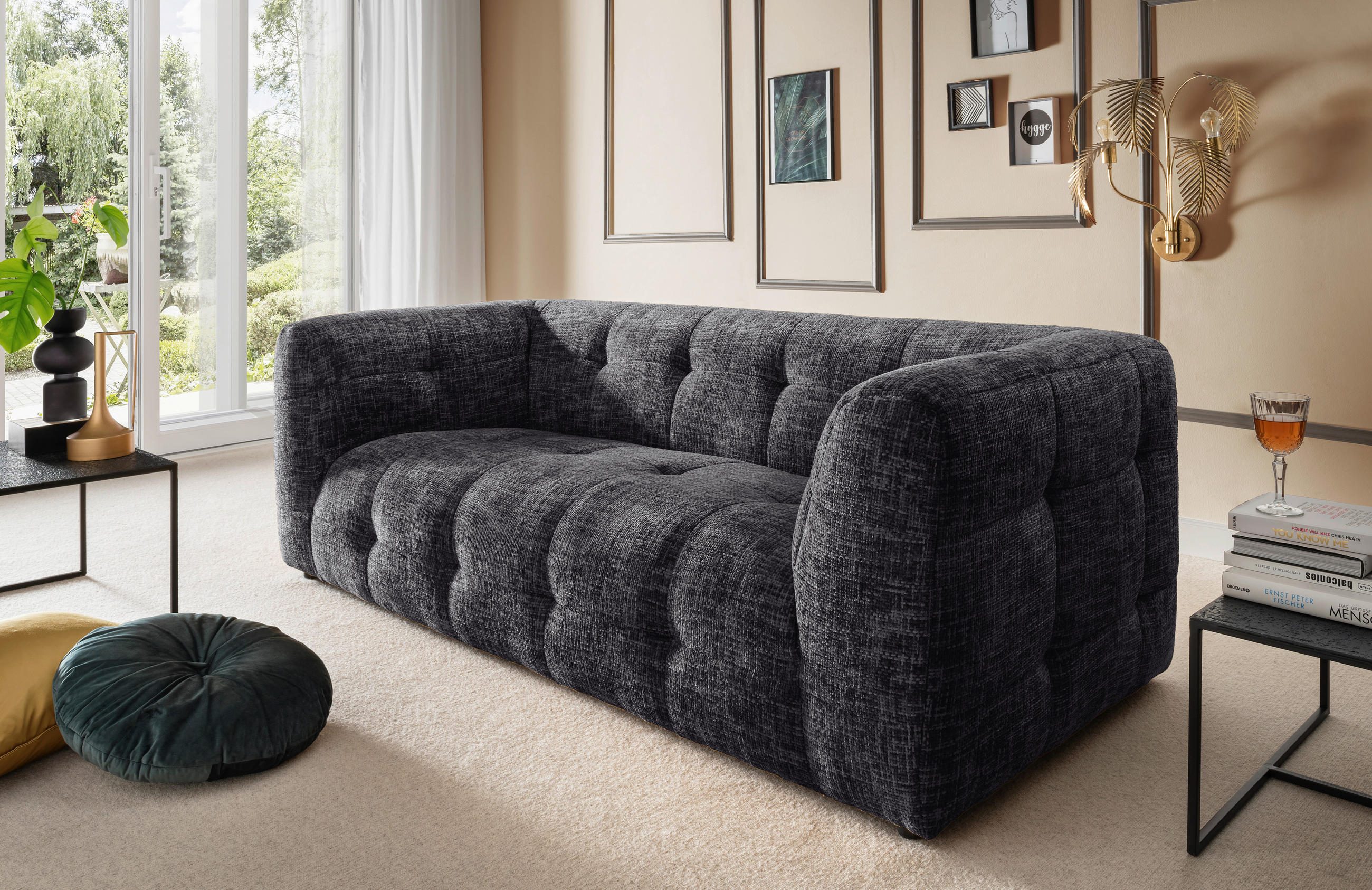 2,5-SITZER in Struktur Schwarz - Schwarz, Design, Kunststoff/Textil (218/72/95cm) - Livetastic