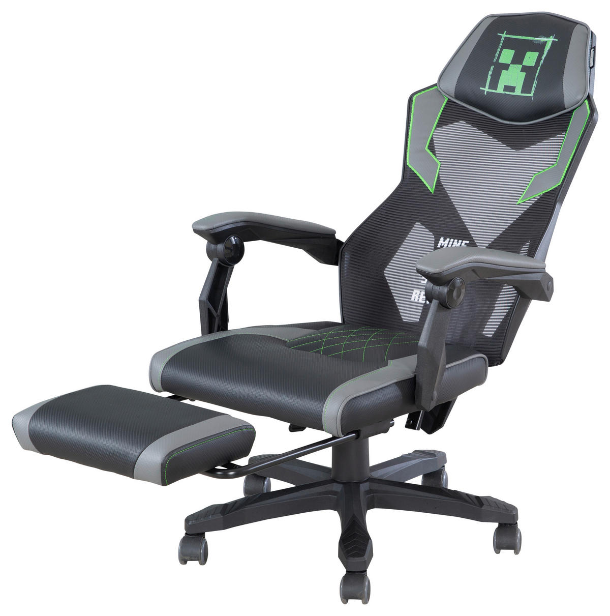 GAMINGSTUHL Grau Kunststoff, Textil   - Grau/Grün, MODERN, Kunststoff/Textil (61/114,5/62,5cm) - Minecraft