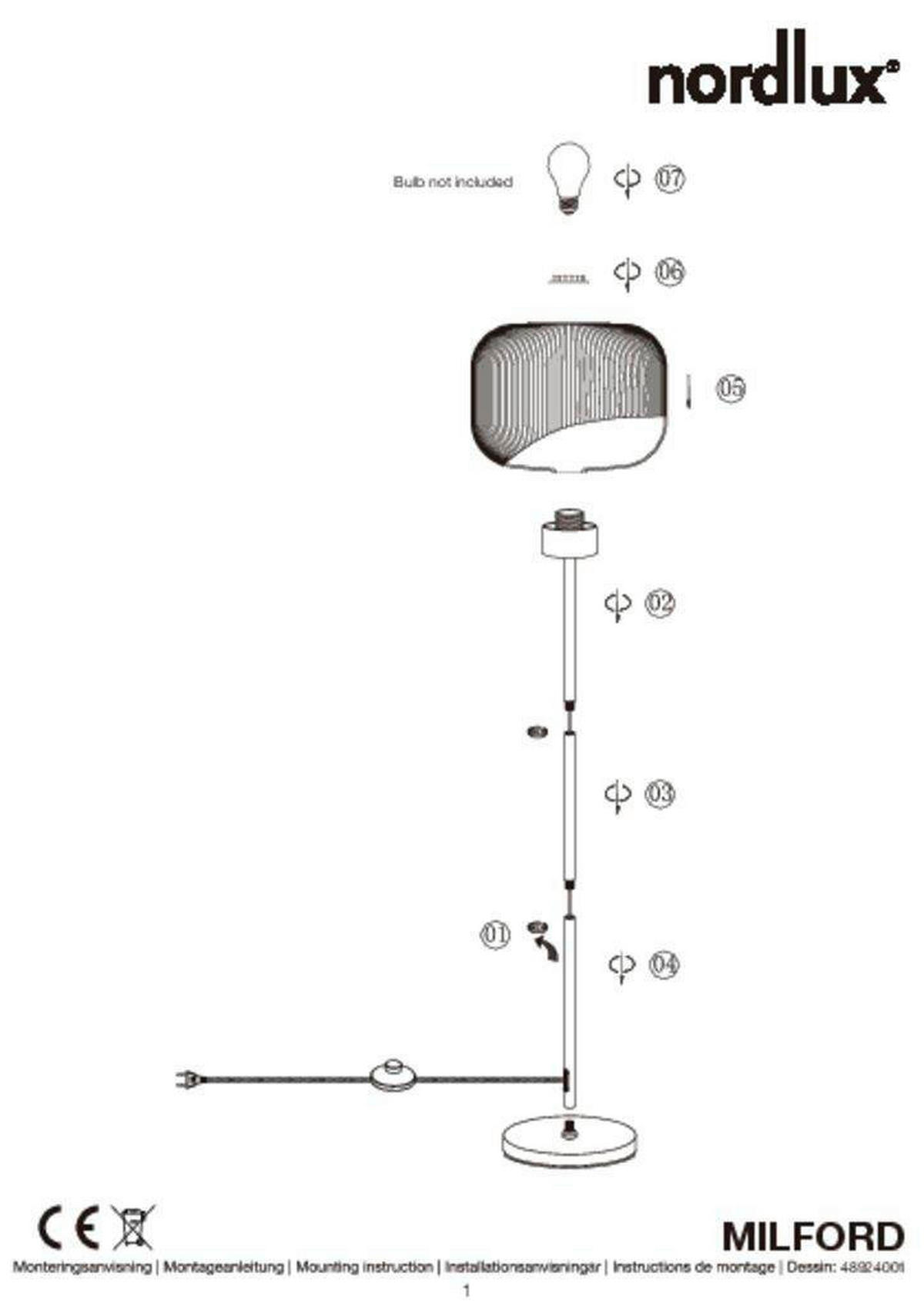 STEHLEUCHTE 30/140 cm    - Weiß, Design, Glas/Metall (30/140cm) - Nordlux