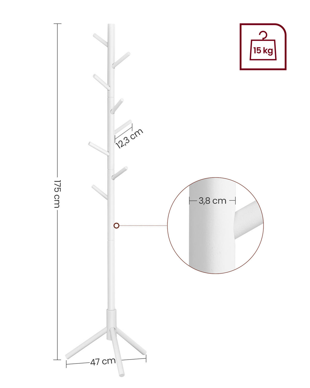 KLEIDERSTÄNDER in Weiß 47/175/47 cm   - Weiß, Trend, Holzwerkstoff (47/175/47cm) - Boxxx