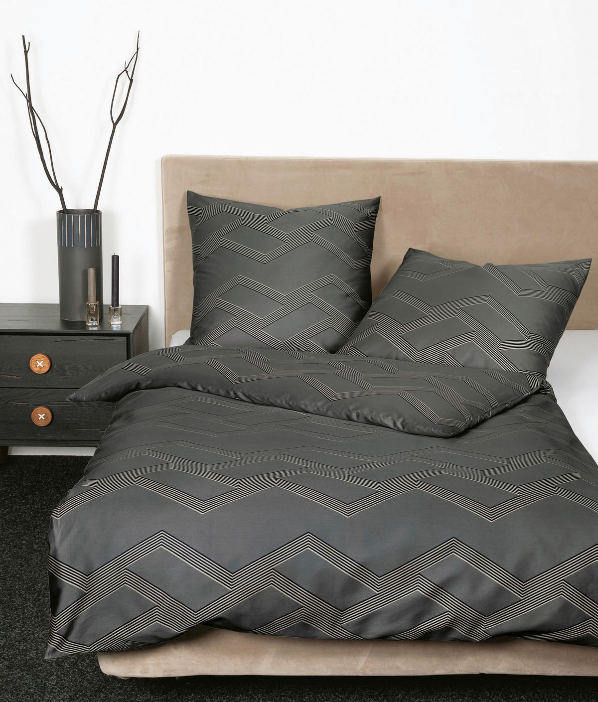 BETTWÄSCHE J.D. Makosatin 135/200 cm  - Graphitfarben, Design, Textil (135/200cm) - Janine