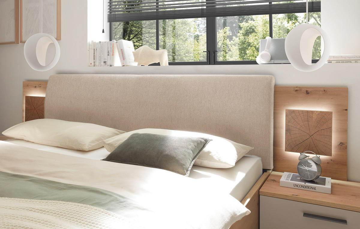 BETTANLAGE 180/200 cm  in Creme, Kaschmir, Eiche Artisan  - Kaschmir/Creme, KONVENTIONELL, Holzwerkstoff/Textil (180/200cm) - Xora