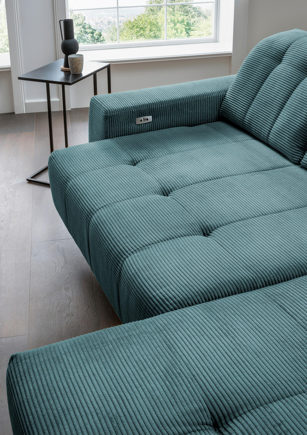 ECKSOFA in Cord Petrol  - Petrol/Schwarz, Modern, Textil/Metall (261/200cm) - Livetastic