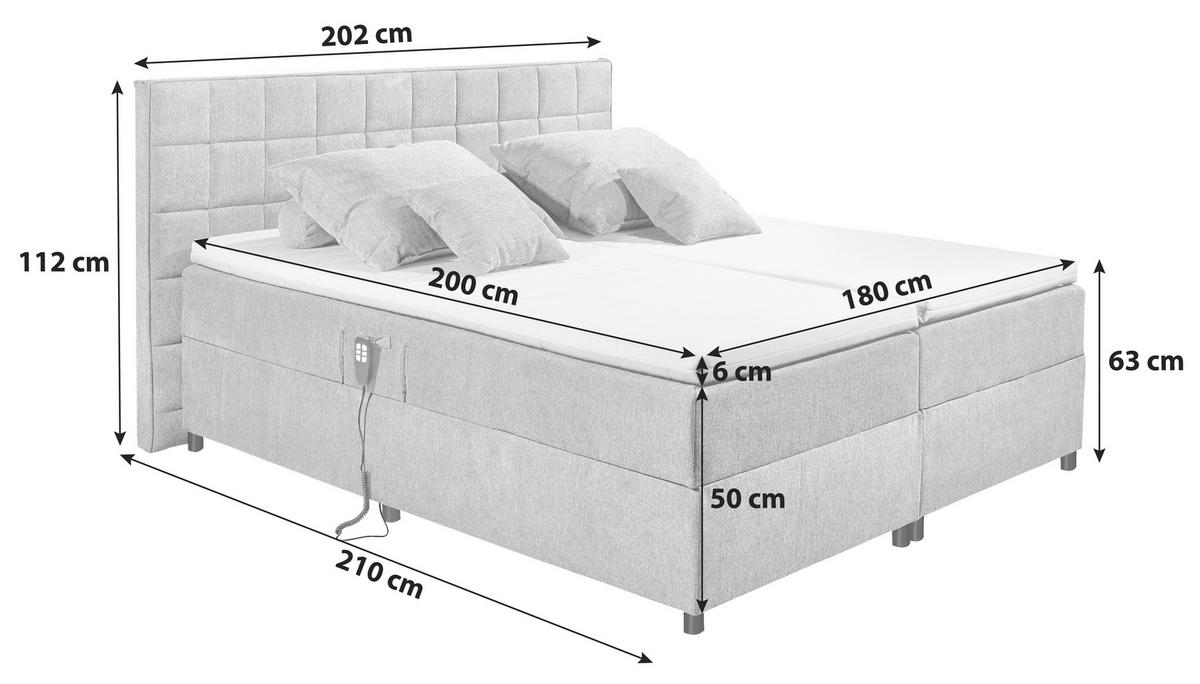 BOXSPRING-ÁGY 180/200 cm  világosszürke  - világosszürke/ezüstszínű, Basics, műanyag/faalapú anyag (180/200cm) - MID.YOU