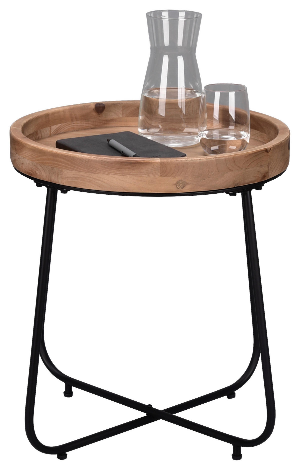 ODKLÁDACÍ STOLEK, jedle, černá, barvy jedlového dřeva - černá/barvy jedlového dřeva, Moderní, kov/dřevo (52/52/48cm)