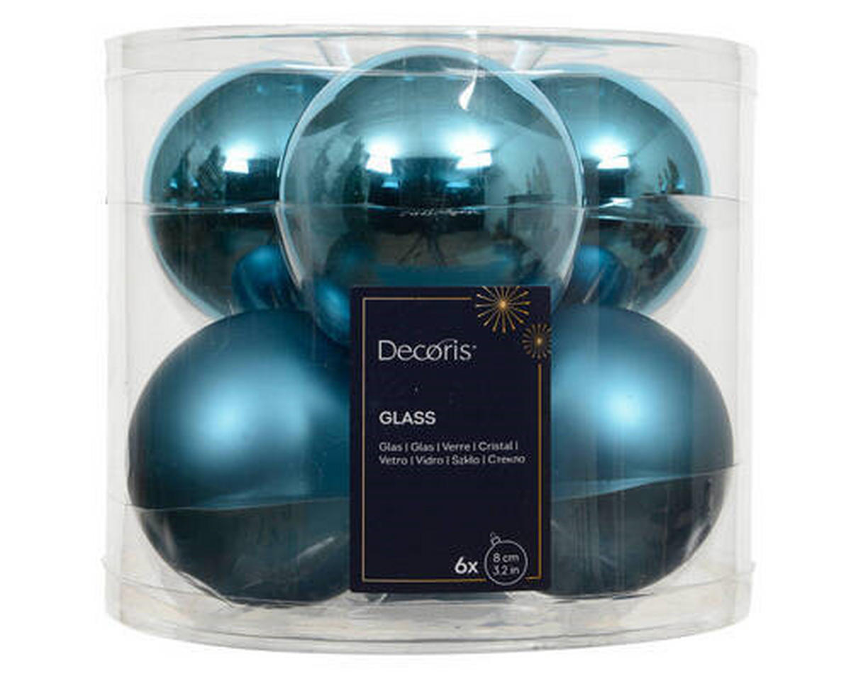 CHRISTBAUMKUGEL-SET 8,00 cm 6-teilig  - Blau, KONVENTIONELL, Glas (8,00cm)