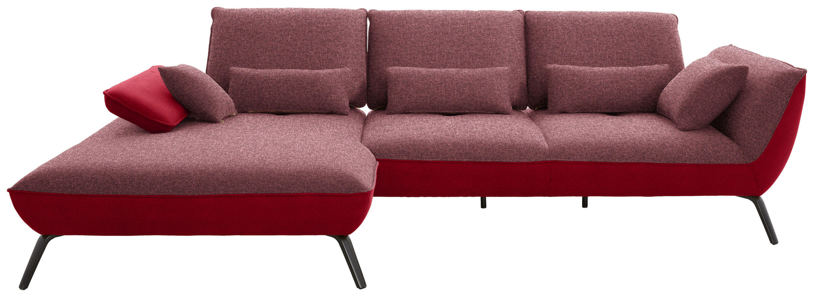 ECKSOFA in Flachgewebe Rot  - Rot/Schwarz, Design, Textil/Metall (191/301cm) - Moderano