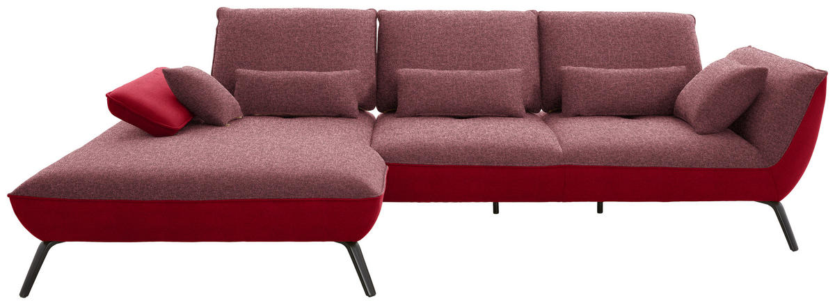 ECKSOFA in Flachgewebe Rot  - Rot/Schwarz, Design, Textil/Metall (191/301cm) - Moderano