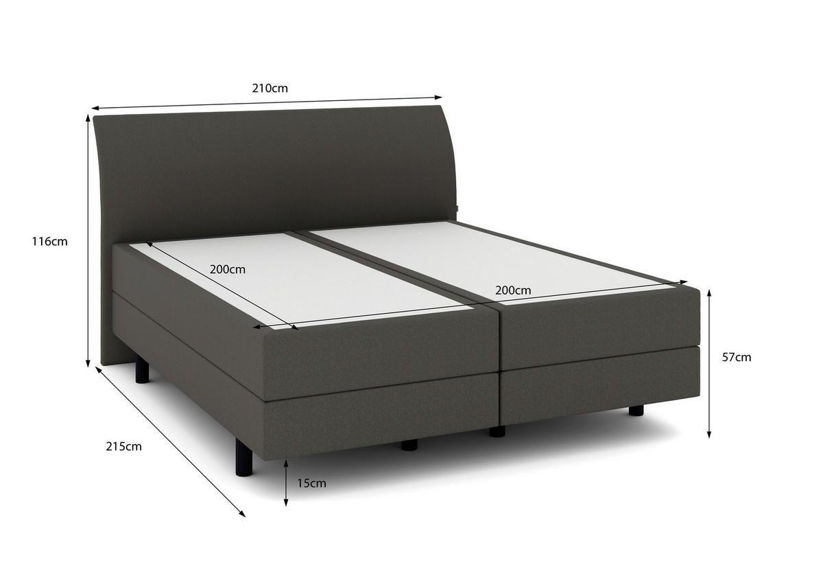 BOXSPRINGBETT 200/200 cm  in Dunkelgrau  - Dunkelgrau/Schwarz, KONVENTIONELL, Kunststoff/Textil (200/200cm) - Musterring