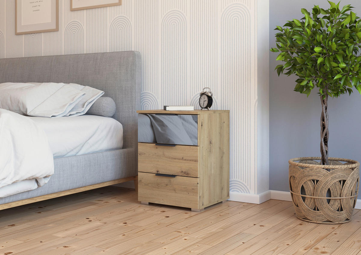 SÄNGBORD i ek Artisan  - aluminiumfärg/ek Artisan, Modern, metall/trämaterial (40/61/42cm) - Rauch Möbel